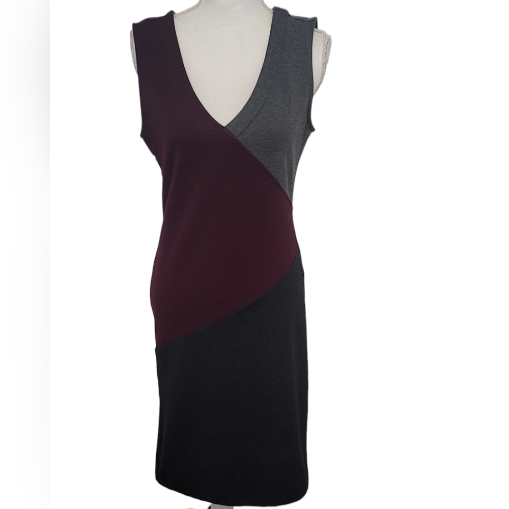 Ava | Sleeveless Colorblocked Midi Dress Burgundy & Gray | Size: M